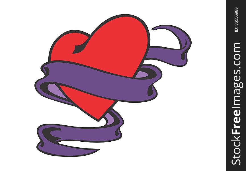 Illustration of a bright and glossy heart with a ribbon. Illustration of a bright and glossy heart with a ribbon.