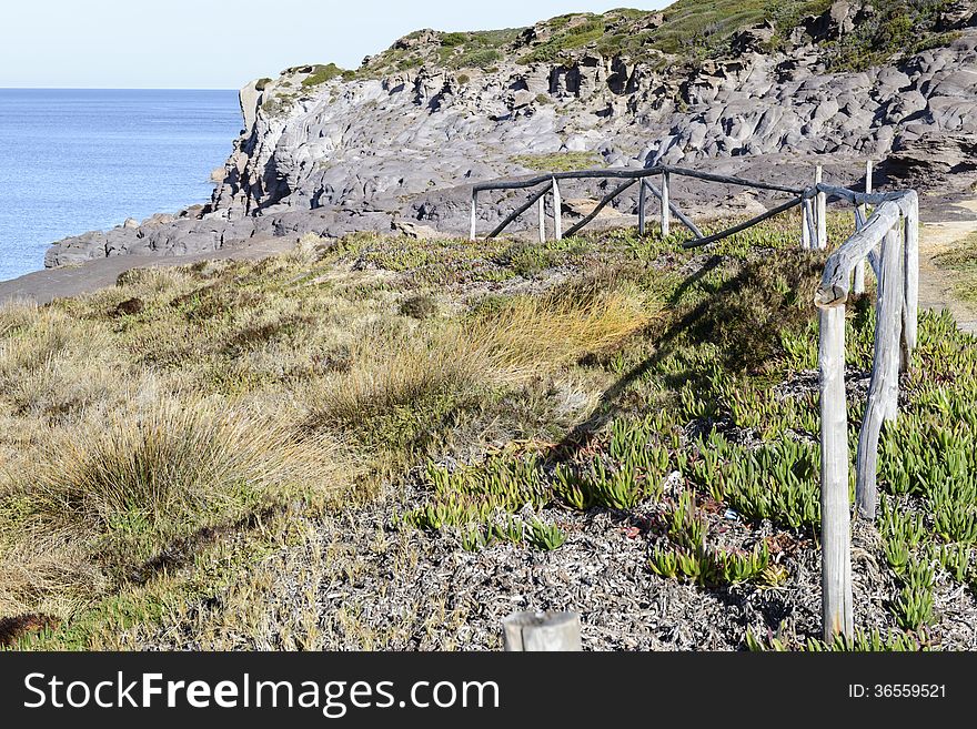 Natural area protected by a fence along the south west coast of Sardinia.