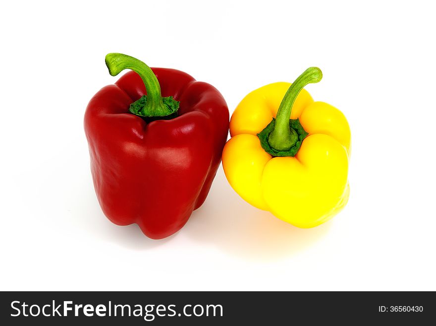 Two peppers photographed in the studio