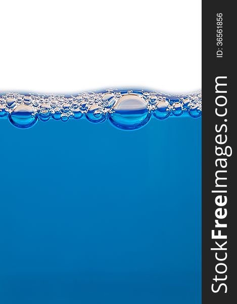 Bubbles in the blue water surface with white background