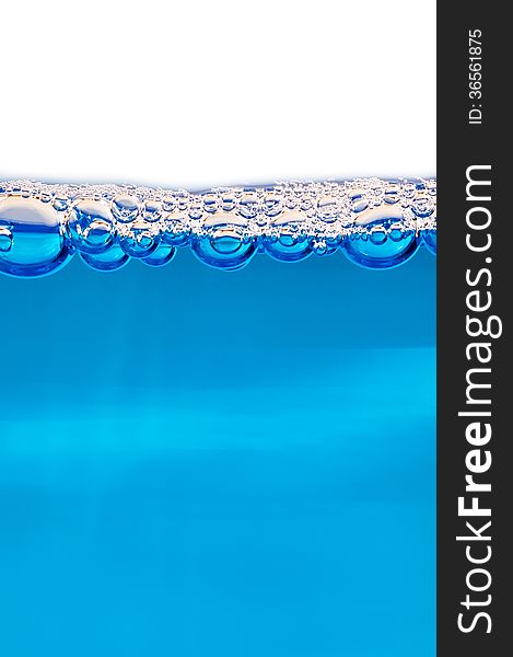 Bubbles in the blue water surface with white background