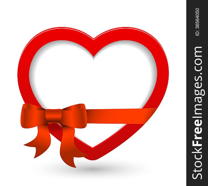 Vector heart from Valentines day card with bow ribbon and place for text. Vector heart from Valentines day card with bow ribbon and place for text.