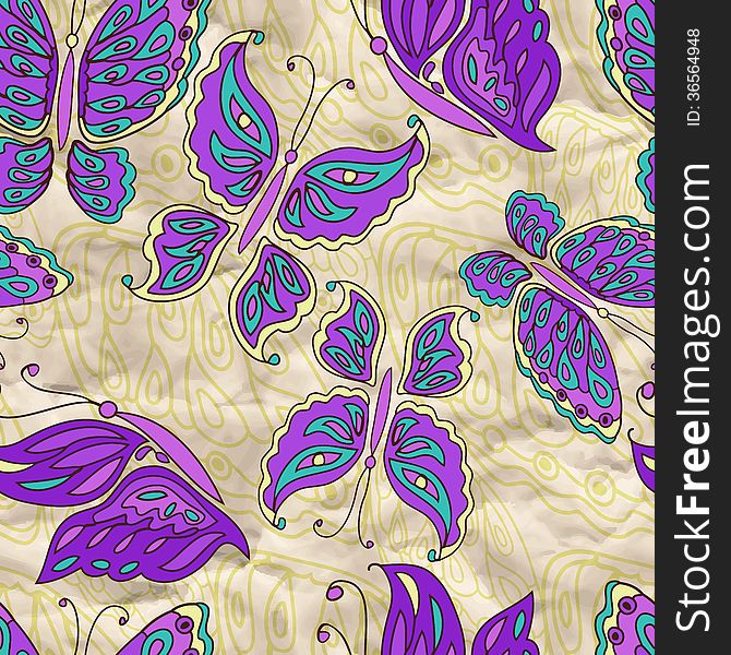 Vector Seamless Pattern With Butterfly