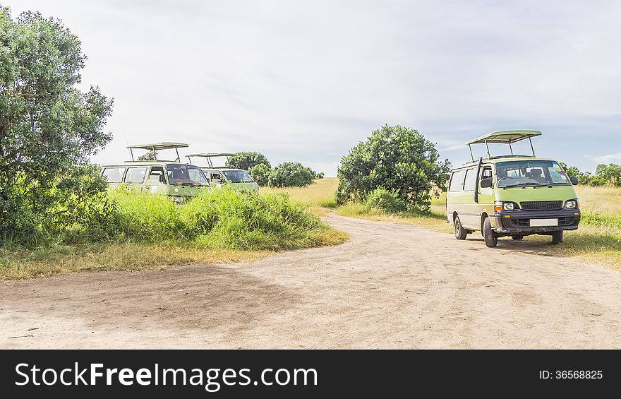 The cars used to carry tourists during a safari in kenya. The cars used to carry tourists during a safari in kenya