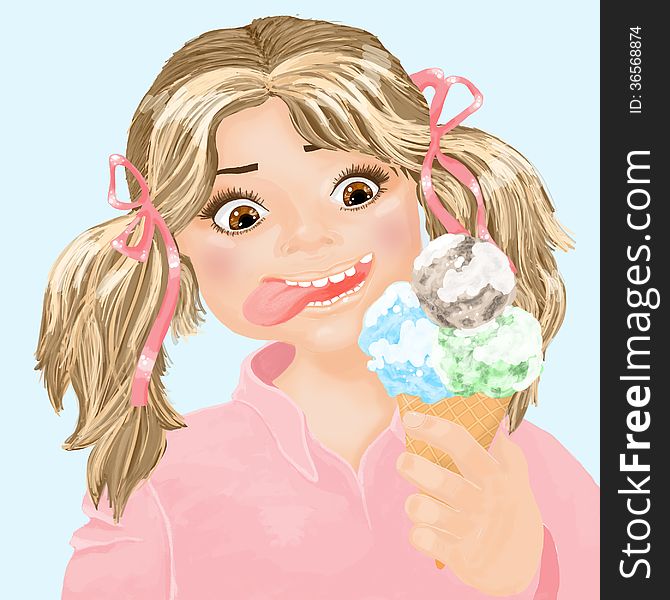 Cute girl eating ice cream