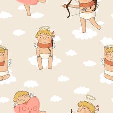 Pattern With Cute Cupids Stock Photo