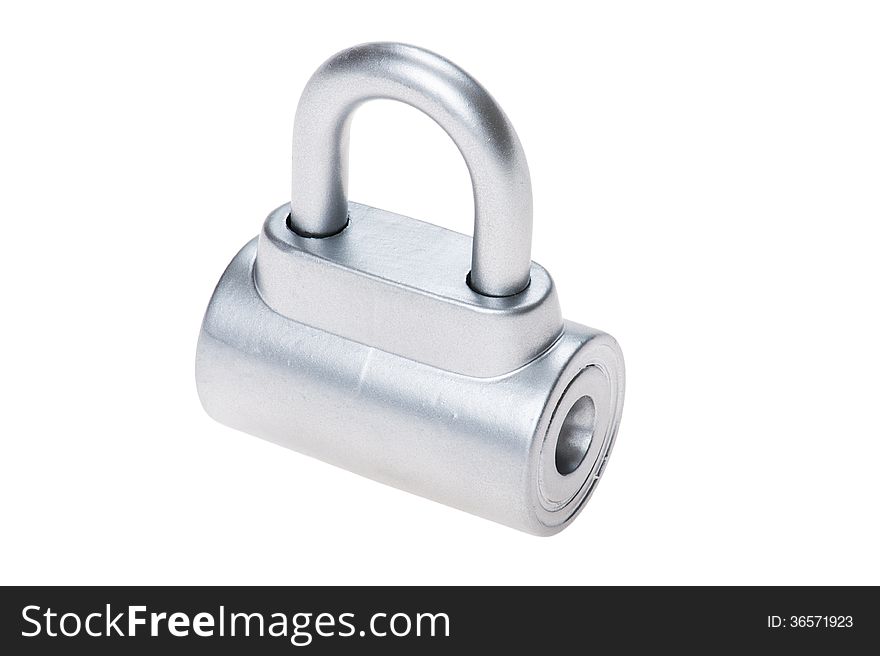 Chrome metal padlock - on white background. Chrome metal padlock - on white background