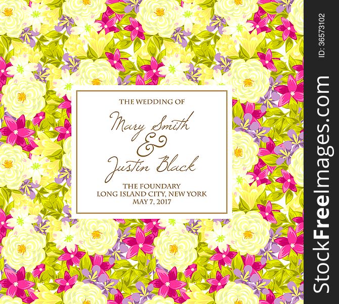 Wedding card or invitation with abstract floral background