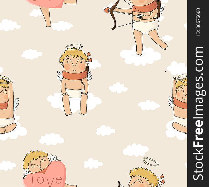 Pattern with cute cupids