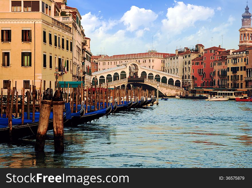 Rialto bridge in the Grand Canal of Venice. Rialto bridge in the Grand Canal of Venice