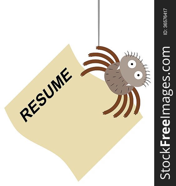 A cartoon illustration of a spider carrying a resume. A cartoon illustration of a spider carrying a resume