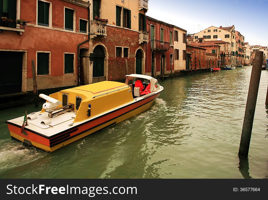 Ambulance boat serving along the canals of Venice