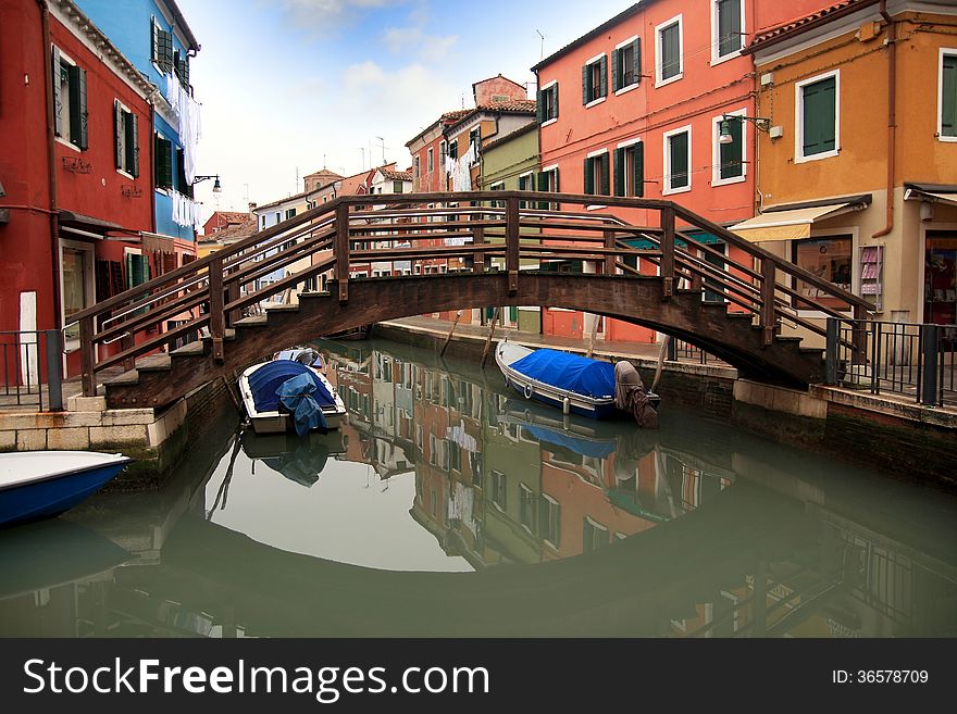 Burano island and canals in Laguna Nord of Venice. Burano island and canals in Laguna Nord of Venice