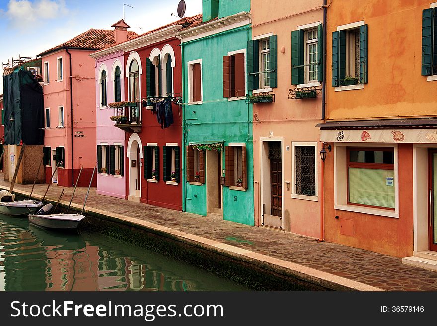 Burano island and canals in Laguna Nord of Venice. Burano island and canals in Laguna Nord of Venice