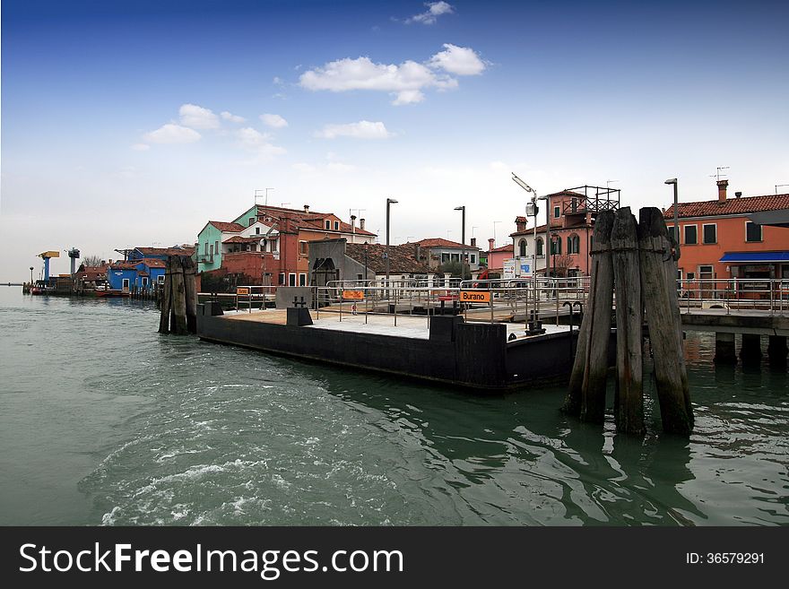 Vaporetto dock in Burano island in Venice