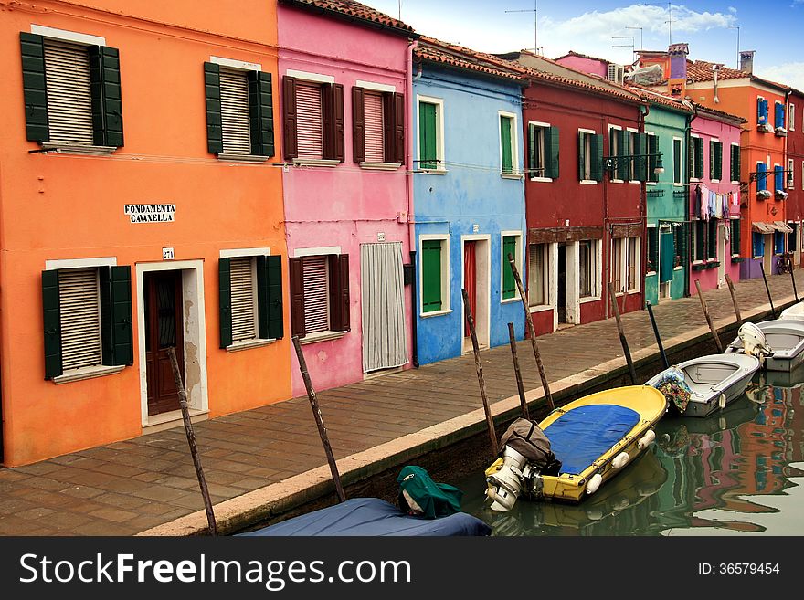 Burano island and canals in Laguna Nord of Venice. Burano island and canals in Laguna Nord of Venice