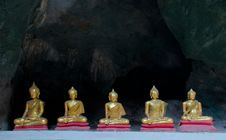 Five Sitting Golden Buddha In The Cave In Thailand Stock Photography Five Sitting Golden Buddha In The Cave In Thailand Stock Photography