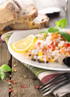 Rice, Vegetables And Bread Royalty Free Stock Photos