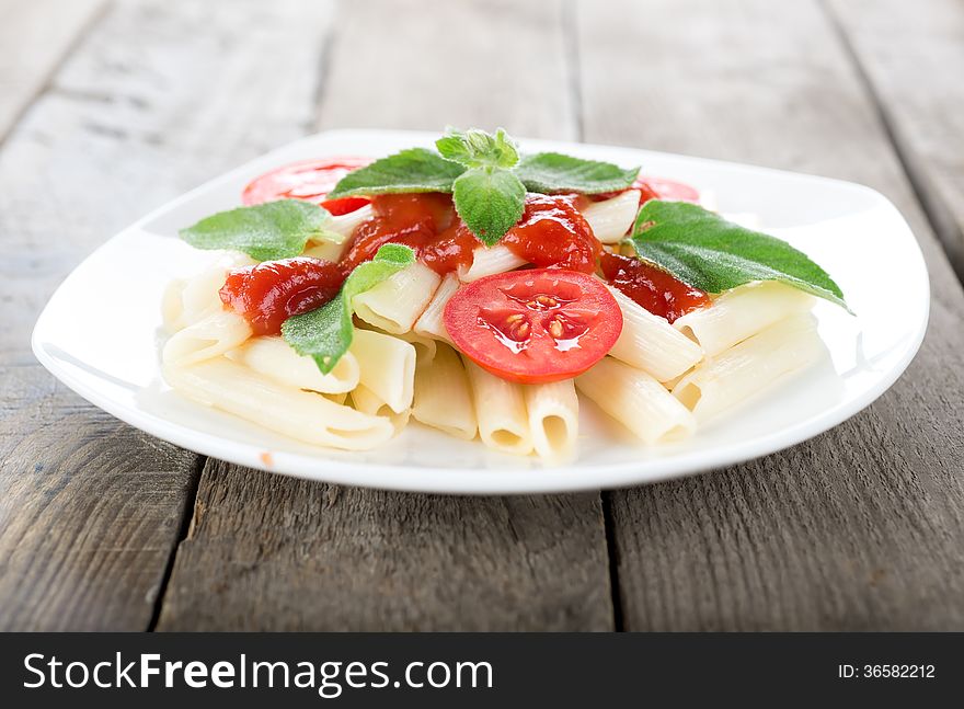 Pasta On A Wooden Table