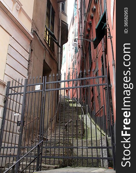 The narrow street in Genoa, Italy