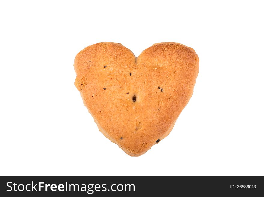 Heart shaped biscuit isolated on white background