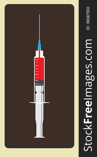 Vector syringe and needle over brown background