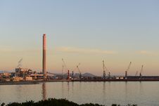 Industrial Harbor At Sunset. Royalty Free Stock Photos