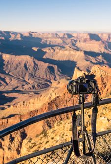 Grand Canyon - Professional Photocamera Set Up For Sunset Royalty Free Stock Photography