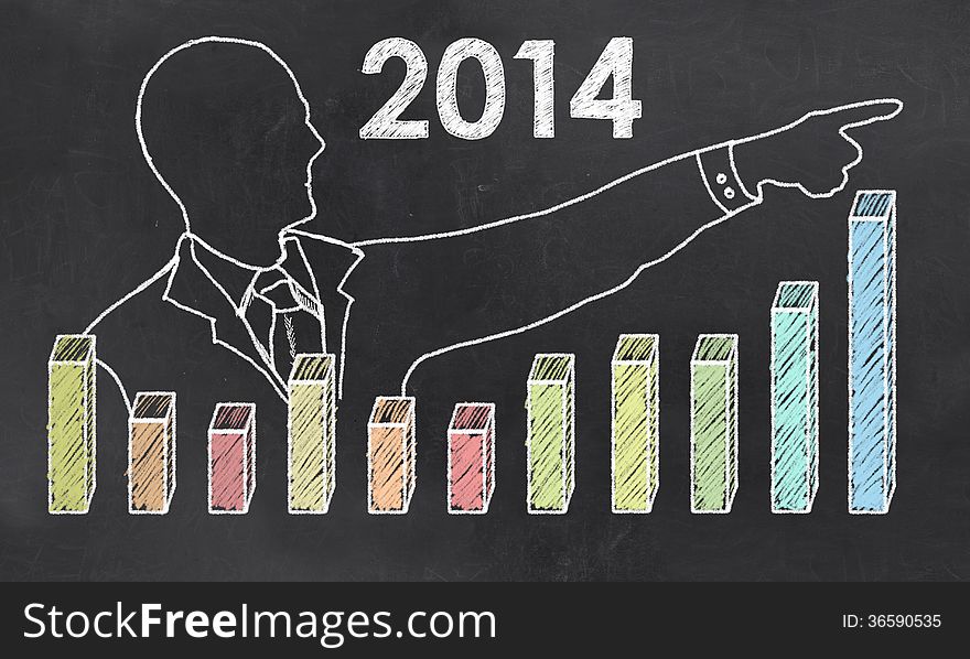 Growth in 2014 with Creative Businessman showing Positive Graph