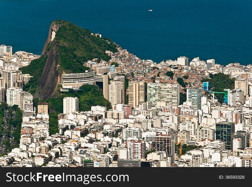 Aerial View of Rio de Janeiro Copacabana and Ipanema District from the Mountain.