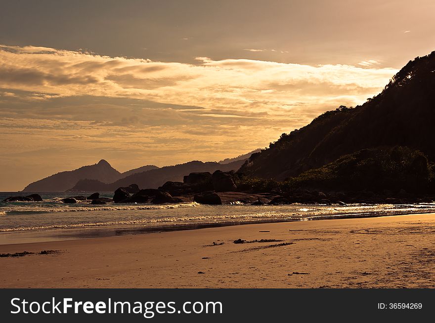 Empty and Clean Tropical Beach Lopes Mendes in Ilha Grande Island, Rio de Janeir State, Brazil