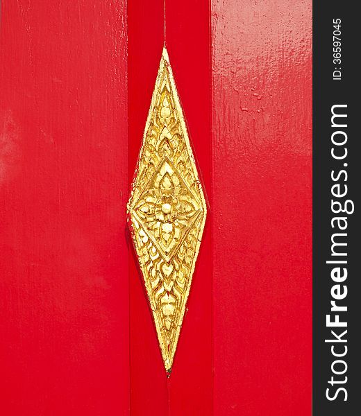 Close up of thai art handles decoration of red door in thai temple. Close up of thai art handles decoration of red door in thai temple