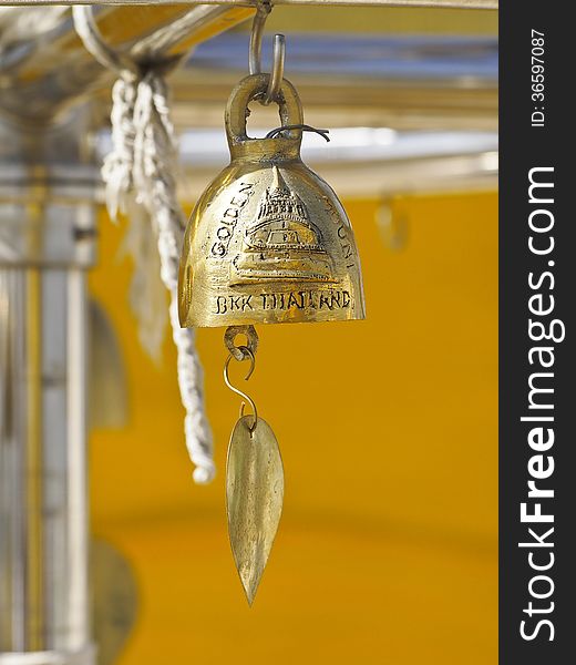 Decoration of golden mountain by hanging thai golden bell, in wat sraket, Bangkok ,Thailand. Decoration of golden mountain by hanging thai golden bell, in wat sraket, Bangkok ,Thailand.