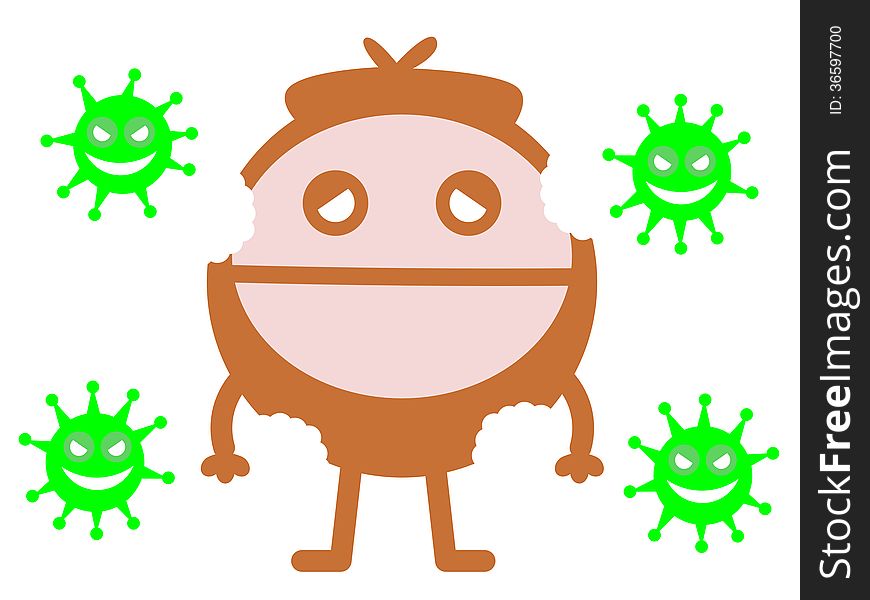 Illustration of a sad man with virus bites