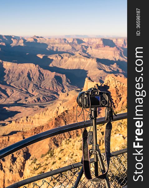 Grand Canyon - Professional photocamera set up for Sunset