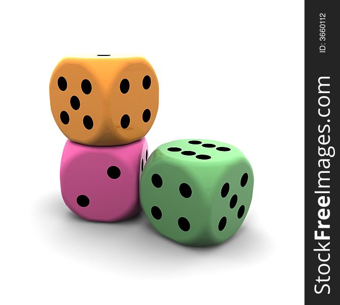 Isolated dices on white background - 3d illustration