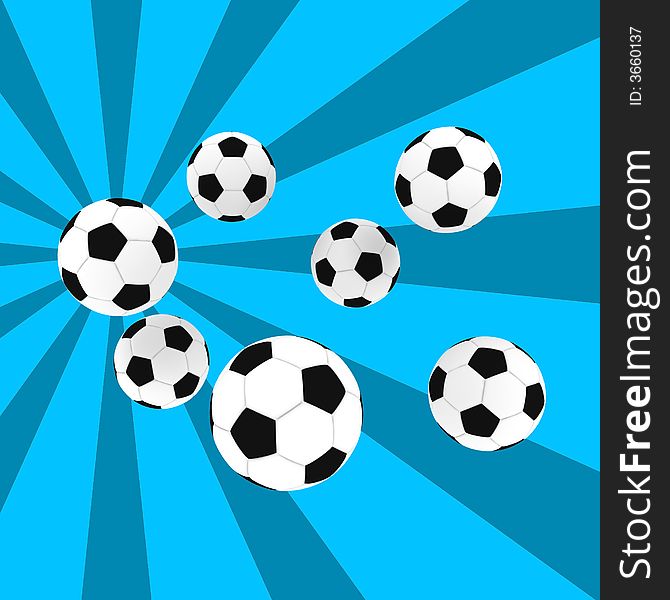 Soccer balls on blue retro background