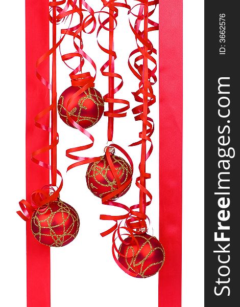 Christmas hanging balls with ribbon. Christmas hanging balls with ribbon