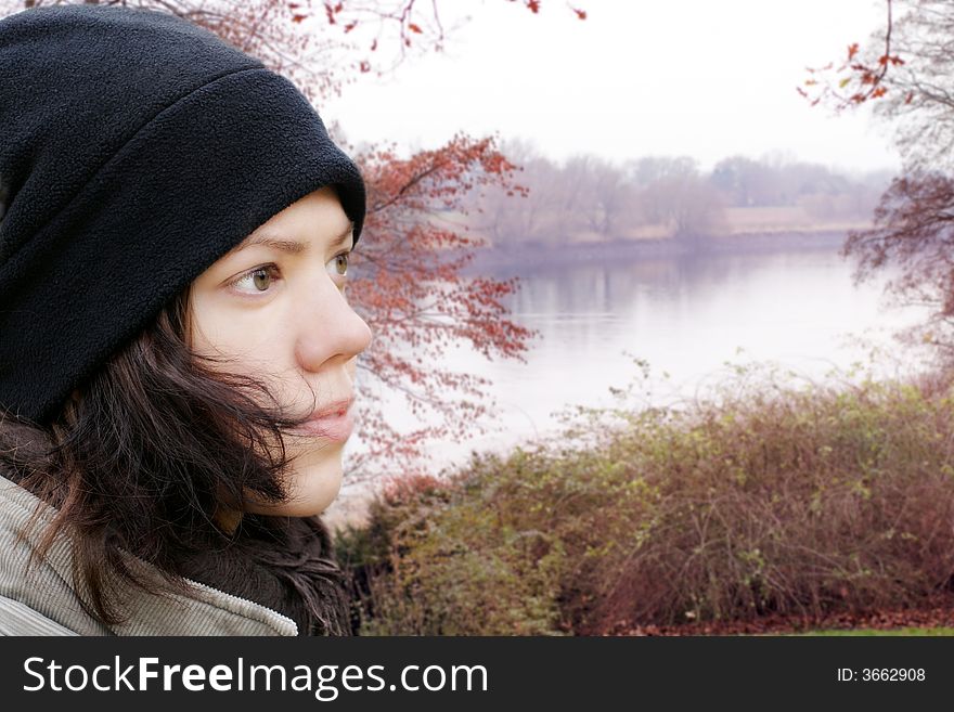 Woman portrait in the silent autumnal nature. Woman portrait in the silent autumnal nature