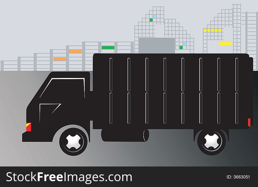 Illustration of delivering van in black background