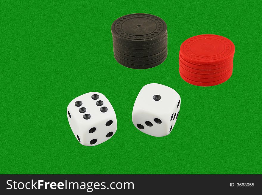 Seven and seven dice isolated on black background