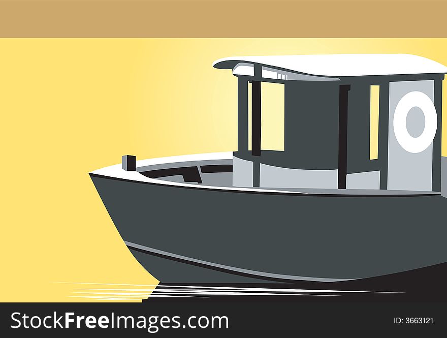 Illustration of a small boat with lifebuoy