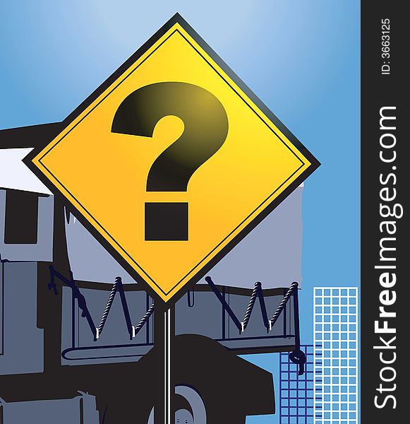 Illustration of Sign road showing question symbol near truck