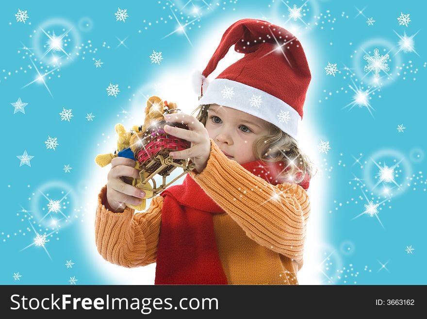 Beautiful little girl with mouse on isolated background