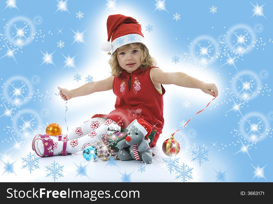 Beautiful Little Girl With Christmas Decoration