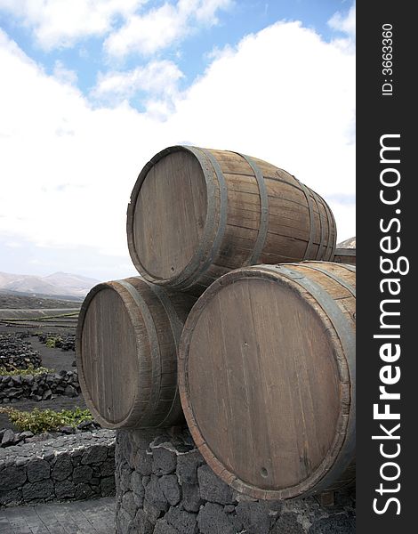 Barrels in the wine region of lanzarote. Barrels in the wine region of lanzarote