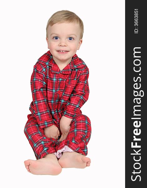Boy In Christmas Shirt And Pants - Full View