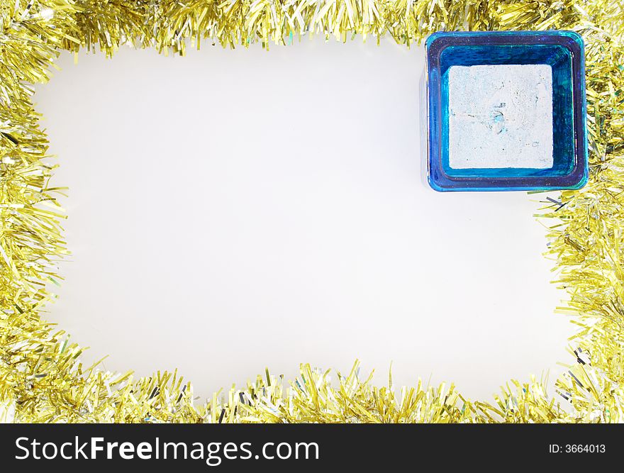 Yellow Christmas frame with blue candle. Yellow Christmas frame with blue candle
