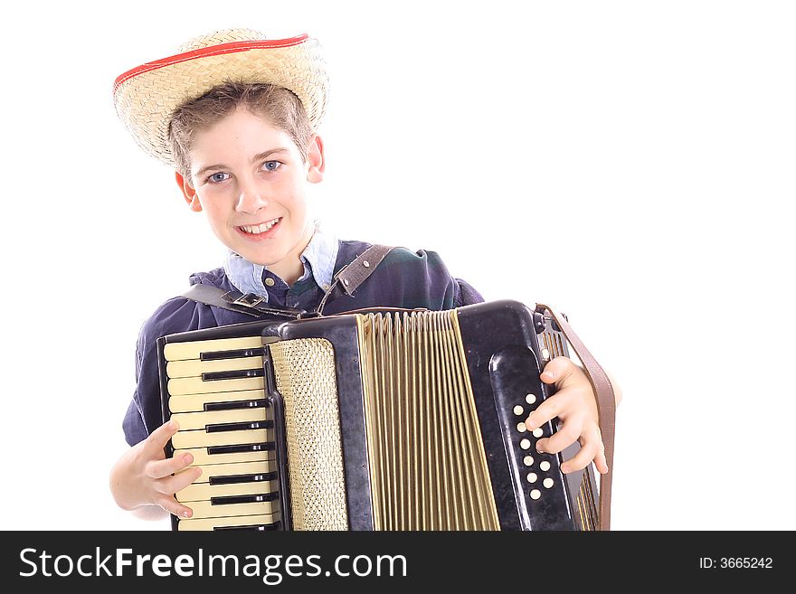 Young Boy Playing An Accordion