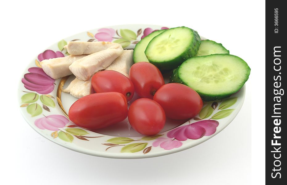 Dinner with tomatoes, isolated on white. Dinner with tomatoes, isolated on white.